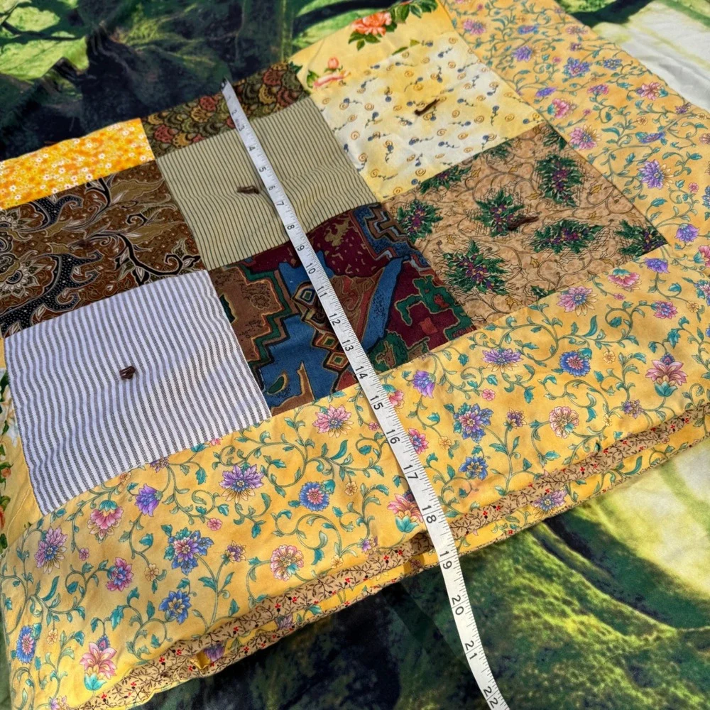 Handmade Patchwork Quilt 42x52 Yellow Floral Vintage Scrappy Tied Throw Blanket